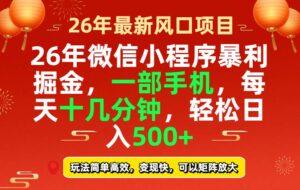 26年微信小程序最暴利玩法,每天十几分钟,稳稳日入500+-川川创富网
