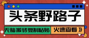 头条单账号日收益300+野路子玩法赛道，无脑搬砖复制粘贴，保姆级教程-川川创富网