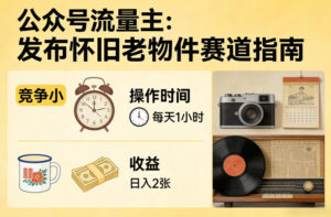 公众号流量主之发布怀旧老物件赛道，竞争小，每天操作1小时，日入2张-川川创富网