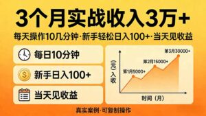 3个月实战收入3万+，每天操作10几分钟，新手轻松日入100+，当天见收益-川川创富网