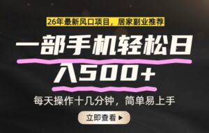 26年居家副业首选，一部手机轻松日入500+，长期稳定可做-川川创富网