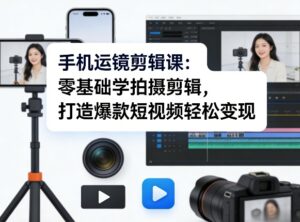 手机运镜剪辑课：零基础学拍摄剪辑，打造爆款短视频轻松变现-川川创富网