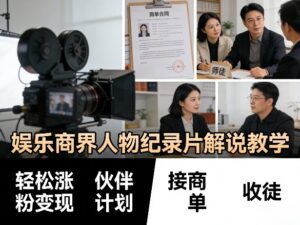 娱乐商界人物纪录片解说教学，轻松涨粉变现，伙伴计划，接商单，收徒等-川川创富网