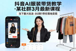 抖音AI服装带货教学，某社群3月最新课程，当下最火玩法，从0到1带你落地变现-川川创富网