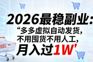 2026最稳副业:多多虚拟自动发货,不用囤货不用人工,月入过1W【揭秘】-川川创富网