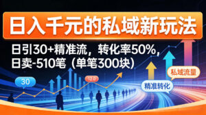日入千米的私域新玩法：日引30＋精准流，转化率50%，日卖5-10笔(单笔300米)-川川创富网