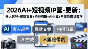 2026AI+短视频IP营-更新:素人起号+爆款文案+拍摄剪辑+AI生成+不露脸带货教学-川川创富网