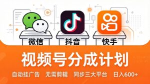 视频号分成计划：发视频自动挂广告，无需剪辑同步三大平台，单号轻松日入600+-川川创富网
