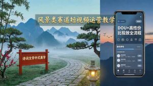 风景类赛道短视频运营教学：诗词文学中式美学，新号养号对标账号定位，DOU+高性价比投放全流程-川川创富网