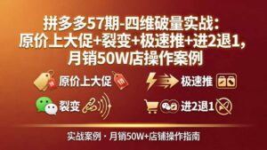拼多多57期-四维破量实战：原价上大促+裂变+极速推+进2退1，月销50W店操作案例-川川创富网