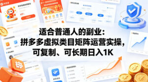 适合普通人的副业：拼多多虚拟类目矩阵运营实操，可复制、可长期日入1K【揭秘】-川川创富网