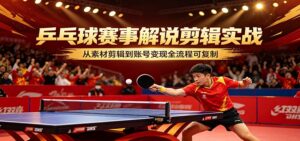 乒乓球赛事解说剪辑实战，从素材剪辑到账号变现全流程可复制-川川创富网