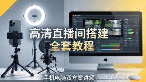 高清直播间搭建全套教程，手机电脑双方案讲解，设备选型调试多机位实操教学-川川创富网
