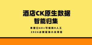 酒店CK原生数据智能归集,单窗口60+可矩阵0人工,2026必做蓝海小众项目【揭秘】-川川创富网