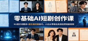 零基础AI短剧创作课：MJ提示词精讲+图生图控图技巧，小白从零做出高清连贯短剧视频-川川创富网