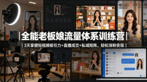全能老板娘流量体系训练营｜3天掌握短视频吸引力+直播成交+私域矩阵，轻松涨粉变现-川川创富网