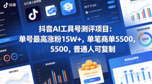 抖音AI工具号测评项目，单号最高涨粉15W+，单笔商单5.5k，也可进伙伴计划，普通人可复制-川川创富网