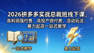 2026拼多多实战总裁班线下课，高利润强付费、高投产微付费、活动玩法、暴力起店一站式教学-川川创富网