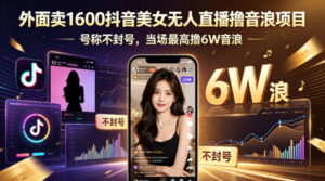 外面卖1600抖音美女无人直播撸音浪项目，号称不封号，当场最高撸6W音浪！【附详细教程】-川川创富网