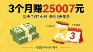 3个月赚钱25007元，每天工作1个小时，新手3天全部学会！-川川创富网