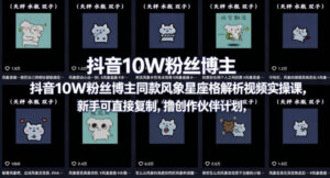 抖音10W粉丝博主同款星座性格解析视频实操课，新手可直接复制，撸创作伙伴计划，分成计划等-川川创富网