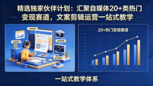 精选独家伙伴计划：汇聚自媒体20+类热门变现赛道，文案剪辑运营一站式教学-川川创富网