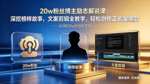 20w粉丝博主励志解说课：深挖榜样故事，文案剪辑全教学，轻松创作正能量爆款-川川创富网