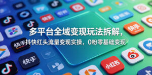 多平台全域变现玩法拆解，抖快红头流量变现实操，0粉零基础变现-川川创富网