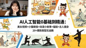 AI人工智能0基础到精通：美女视频+小猫做饭+动漫小故事+福娃+古人健身，20+爆款类型实战教学-川川创富网