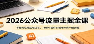 2026公众号流量主掘金课：零基础吃透起号运营，巧用AI创作实现账号高产值变现-川川创富网