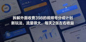 拆解外面收费398的视频号分成计划新玩法，流量很大，每天2张左右收益-川川创富网
