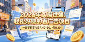 2026年实操性强、轻松好賺的看广告项目，一部手机平均日入40-50，保底30米【揭秘】-川川创富网
