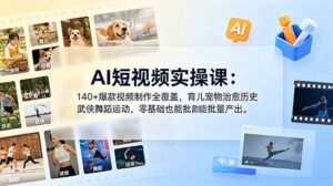 AI短视频实操课：140+爆款视频制作全覆盖，育儿宠物治愈历史武侠舞蹈运动，零基础也能批量产出-川川创富网