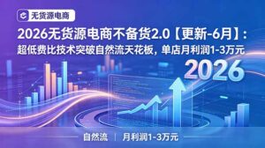 2026无货源电商不备货2.0【更新-6月】：超低费比技术突破自然流天花板，单店月利润1-3万元-川川创富网