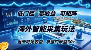 海外智能采集玩法，低门槛高单价可矩阵，当天可见收益，单窗口30+-川川创富网