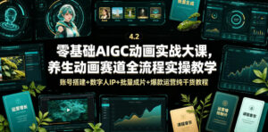 零基础AIGC动画实战大课，养生动画赛道全流程实操教学，账号搭建+数字人IP+批量成片+爆款运营纯干货教程-川川创富网