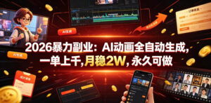 2026暴力副业:AI动画全自动生成,一单上千,月稳2W,永久可做【揭秘】-川川创富网