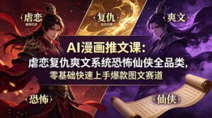 AI漫画推文课：虐恋复仇爽文系统恐怖仙侠全品类，零基础快速上手爆款图文赛道-川川创富网