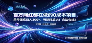 百万网红都在做的0成本项目，单号保底日入300+，可矩阵放大！合法合规！-川川创富网