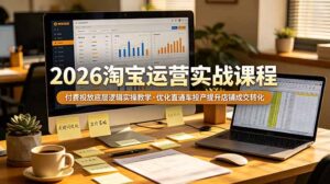 2026 淘宝运营实战课程，付费投放底层逻辑实操教学，优化直通车投产提升店铺成交转化-川川创富网