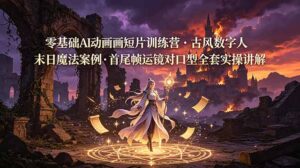 零基础AI动画短片训练营，古风数字人末日魔法案例，首尾帧运镜对口型全套实操讲解-川川创富网