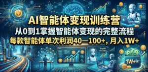 AI智能体变现训练营，从0到1掌握智能体变现的完整流程，每款智能体单次利润40—100+，月入1W+-川川创富网