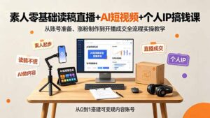 素人零基础读稿直播+AI短视频+个人IP搞钱课，从账号准备、涨粉制作到开播成交全流程实操教学-川川创富网